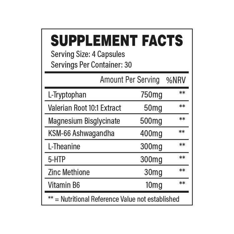 Supplement facts label with various ingredients and their amounts per serving.