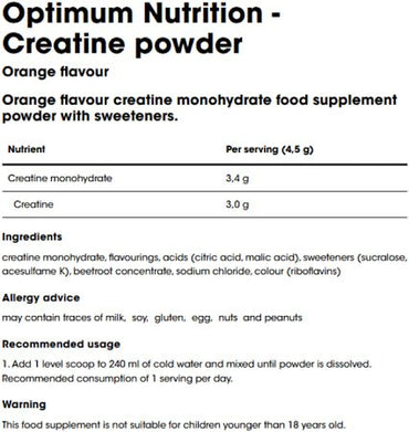 Optimum Nutrition Micronised Creatine 247.5g image 1