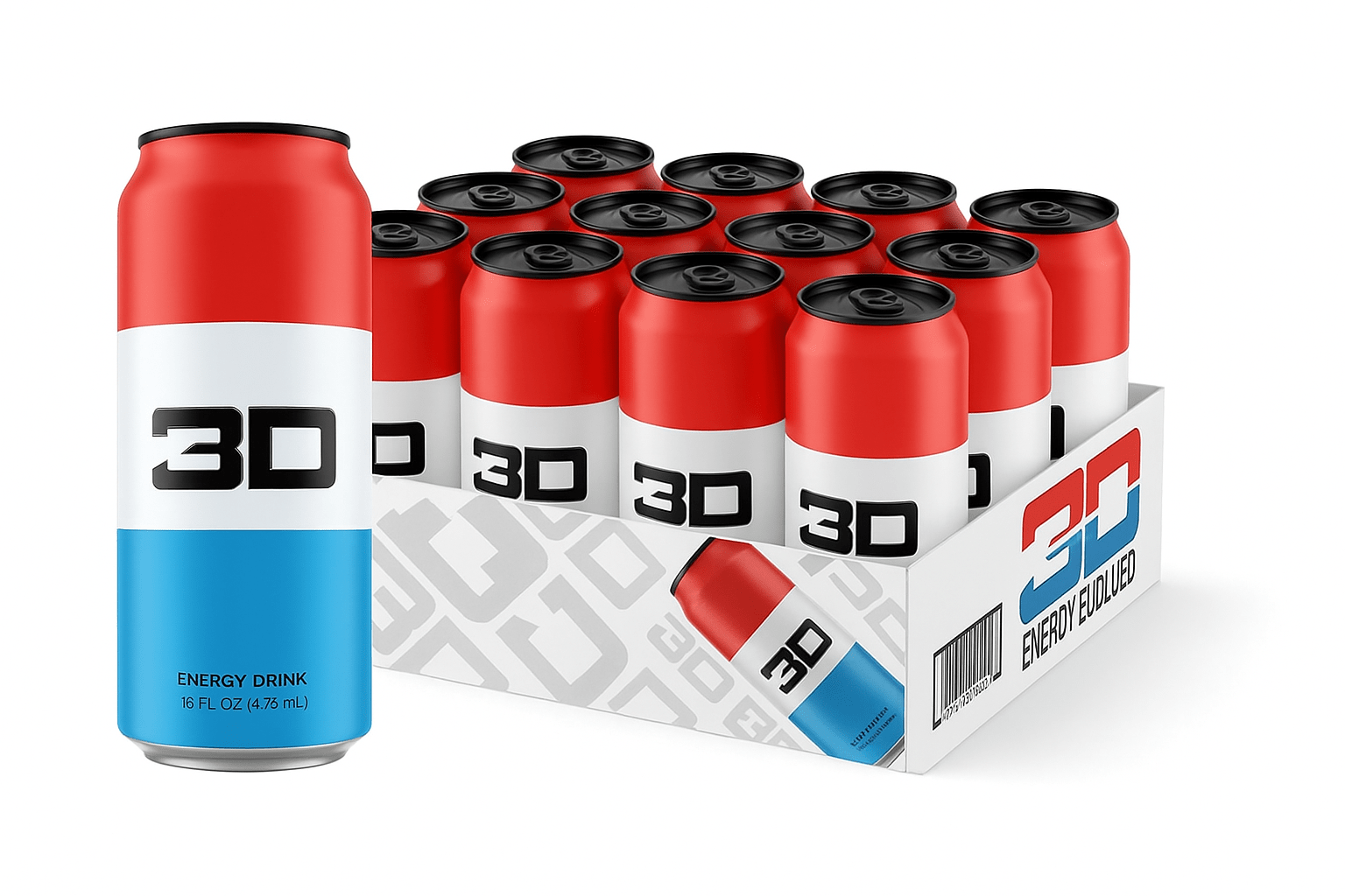 3D Energy Drink Cans - Red White Blue