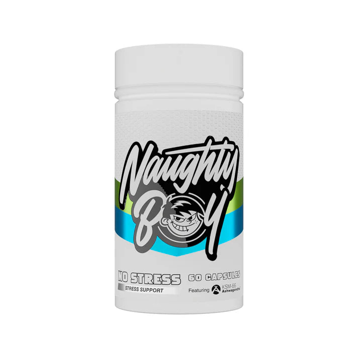 White supplement container with 'Naughty Boy' branding on a white background