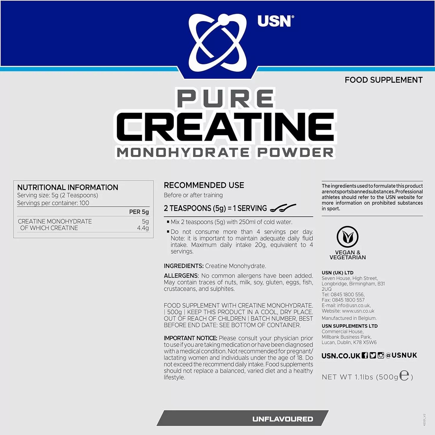 USN Micronized Creatine Monohydrate 230g image 1