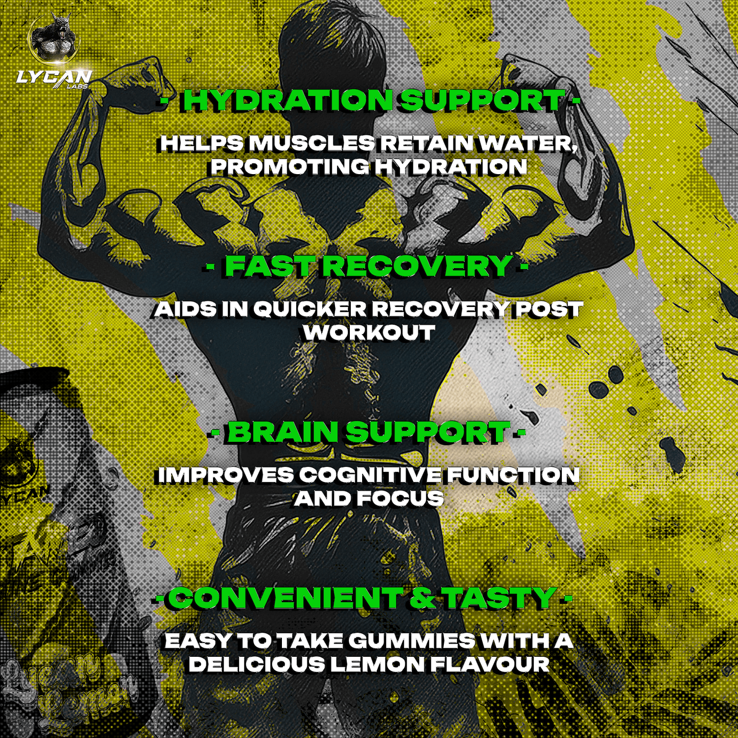 Lycan Labs Untamed Creatine Gummies – Lemon (300g, 90 Gummies) image 5