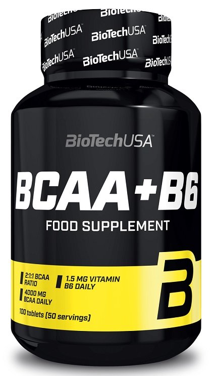 BiotechUSA BCAA+B6 supplement bottle on a white background