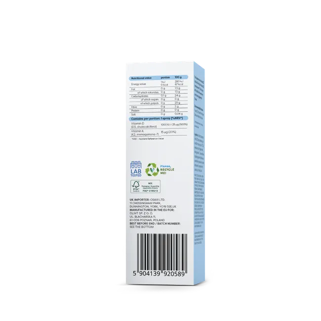 OSAVI Vitamin D3 + K2 - 25ml oral spray, peppermint